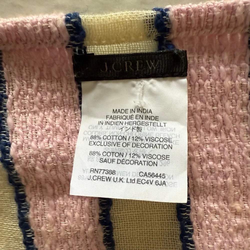 J.Crew Pink Striped Tassel Cotton Blend Cape‎ Wrap Scarf Swim Coverup One Size